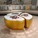 Artistic Gold Coffee Table with Hand-Painted Top Panels
